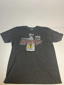 Chicago Blackhawks 2015 Stanley Cup Champions Size L Reebok Gray T-Shirt - Picture 1 of 4