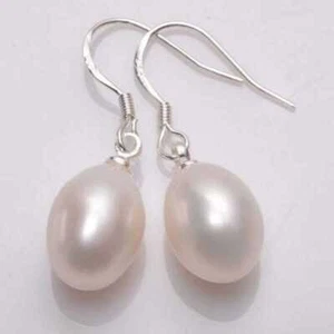 PENDIENTES COLGANTES NATURALES DE PLATA 925 CON PERLAS REALES BLANCAS 10-11 MM Aniversario Personalizados - Imagen 1 de 4