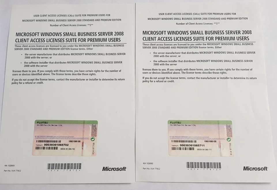 2 x 1 Microsoft Windows Small Business Server 2008 Client Access Premium Users - Bild 1 von 1