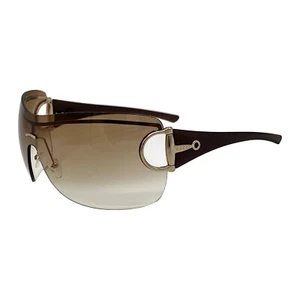 Gucci Sunglasses Rimless Shield Logo D Ring Brown Gold Tinted GG 2711 Oversized - Picture 1 of 7