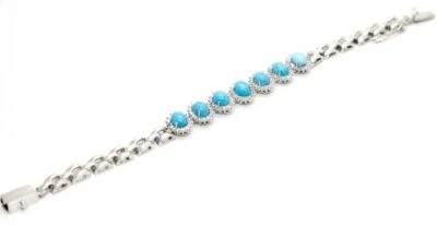 Natürliche Türkis Edelstein Kettenarmband 925 Sterling Silber Armband C001 - Bild 1 von 4