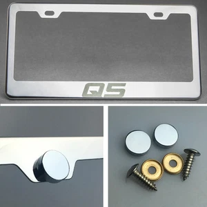 One Q5 Laser Engraved Stainless Steel Front License Plate Frame Chrome Screw Cap - Foto 1 di 12