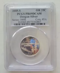 2005- S PCGS PR69DCAM OREGON SILVER STATE QUARTER COIN - Picture 1 of 3