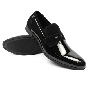 New Men's Black Tuxedo Slip On Patent Suede Bradley Formal Dress Shoes By AZAR - Picture 1 of 7