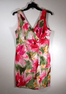 ND New Directions Wrap V Neck Sleeveless Cotton Mini Floral Pink Dress Size 16 - Picture 1 of 5