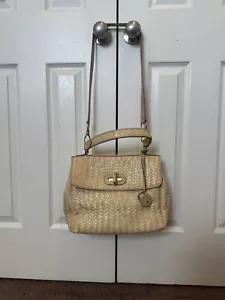 Ralph Lauren Collection Tiffin Woven Leather Bag Raffia Beige Top Handle HTF - Picture 1 of 18