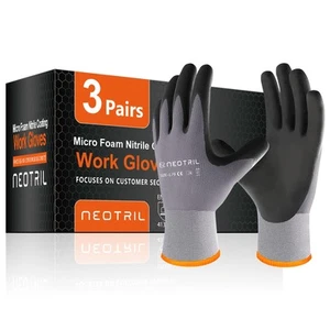 Safety Work Gloves MicroFoam Nitrile Coated-3 Pairs, Seamless Knit Nylon Bulk... - Picture 1 of 6