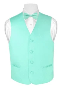 BOY'S Dress Vest & BOW TIE Solid AQUA GREEN Color BowTie Set for Suit or Tux - Picture 1 of 3