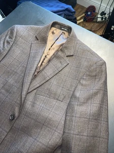 PRONTO UOMO Platinum 38R Brown Blue Windowpane Wool Blazer pockets sown shut. - Picture 1 of 20