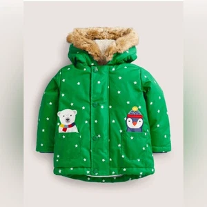 Baby Boden Lined Coat Hooded Parka Arctic Animals in Highland Green sz:3-4 $89 - Picture 1 of 11