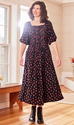 Black Melrose Dress April Cornell Women’s Size 2X XXL NWT Red Roses - Image 1 of 4