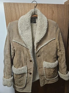 Vintage Sears Western Outdoor Wear Faux Shearling Leather Jacket Men's Small - Picture 1 of 6