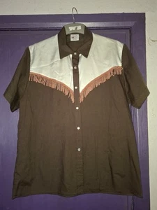 LADIES FRINGED LINE DANCING WESTERN SHIRT..BROWN.SIZE MEDIUM - Picture 1 of 4