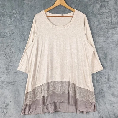 LOGO Lori Goldstein Top 3X Relajado Encaje Satinado Borde Boho Lagenlook Túnica En Capas Foto 1 de 4
