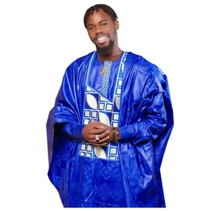 Abiti africani per uomo Bazin Riche disegno ricamo top manica lunga - Foto 1 di 9