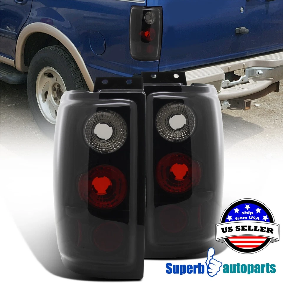 Fits 1997-2002 Ford Expedition Tail Lights Brake Lamps Glossy Black Smoke Pair - Image 1 of 4