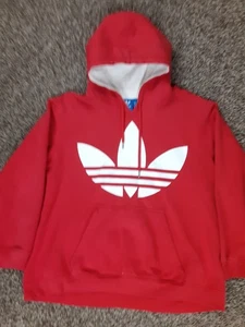 Mens 2XL Adidas Originals Big Trefoil Double Side Print Red Fleece Hoodie - Picture 1 of 12