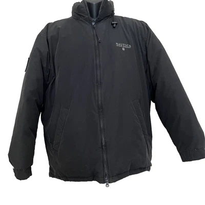 Chaqueta Nautica Para Hombre Grande Puffer Algodón Nylon Negro Capucha 80% Plumón 20% Plumas Foto 1 de 4