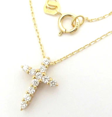 COLLAR COLGANTE CRUZ DIAMANTE NATURAL ORO AMARILLO MACIZO 14K VS-SI1 .16CT 1/2" Foto 1 de 4