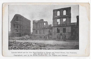 Lincoln School + Flood Building San Fransisco CA Disaster Fire of 1906 Postcard - Picture 1 of 2