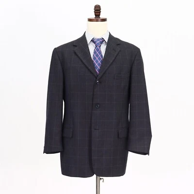 Perry Ellis 44R Navy Sport Coat Blazer Jacket Check 3B Wool - Image 1 of 4