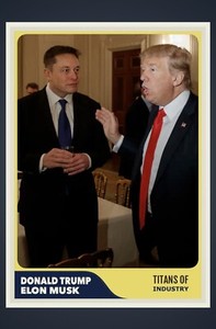 DONALD TRUMP & ELON MUSK TESLA CUSTOM MADE WHITE HOUSE RETRO ART CARD