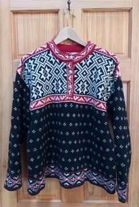 Vtg USA LL Bean Sweater M Wool Fair Isle Nordic Silver Button Cottagecore Cabin - Picture 1 of 17