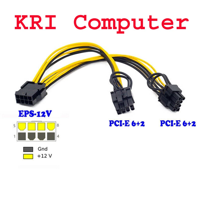 EPS12V/CPU 8pin auf Dual 6+2pin PCI-E PCI Express Adapter Kabel Y Splitter, NEU - Bild 1 von 1