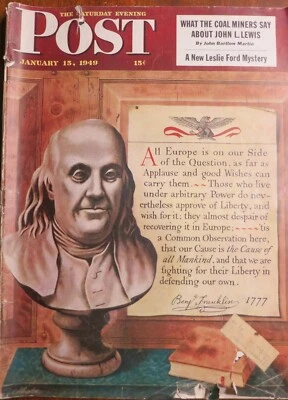 1949 Saturday Evening Post January 15 - Benjamin Franklin Cover - Image 1 of 3
