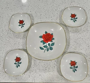 Vintage Schumann Arzberg Germany Bavaria Antique Rose Serving Dish And 4 Plates - Picture 1 of 7