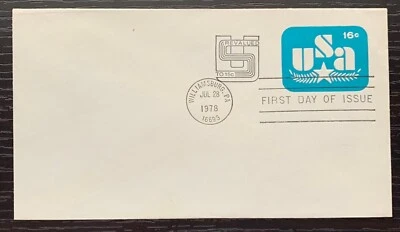 1978 FIRST DAY ISSUE WILLIAMBURG PA EMBOSSED COVER OLIVE BRANCH&STAR SCOTT #U586 - Image 1 of 2