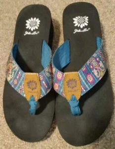 Yellow Box Women’s Flip Flop Sandals-Wedges-Size 9-Turquoise Print - Picture 1 of 9