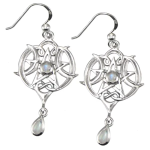 Sterling Silver Heart Pentacle Pentagram Earrings Moonstone Dryad Design Wiccan - Picture 1 of 1