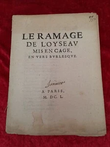 DOC-1090. MAZARINADE. LE RAMAGE DE L'OYSEAU MIS EN CAGE. PARIS. 1650 - Picture 1 of 3