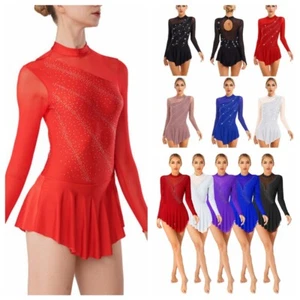 Lyrical Women's Ice Skating Dress Long Sleeve Figure Skating Leotard Dance Dress - Picture 1 of 122