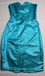 Little Mistress strapless evening dress blue satin women's size US 6 UK 10 Zip - Picture 1 of 6
