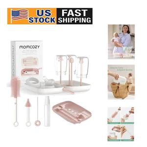 Elegant Pink Baby Bottle Cleaning Kit with Portable Silicone Brush & Drying Rack - Picture 1 of 11