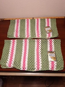 Nuevo paño de cocina Hanson vintage de los años 50 NOS 2 rayas verde rosa algodón etiqueta EE. UU. - Imagen 1 de 6