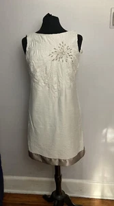 Donna Ricco dress beige embroidered 4 bamboo sheath - Picture 1 of 5