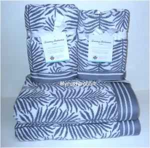 Tommy Bahama Linear Palms Blue Bathroom Towel Set of 6 - Palm Trees New - Picture 1 of 6