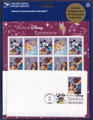 Scott #4028a (4025-28) Disney Romance Sheet of 20 Stamps w/FDC - Sealed - Image 1 of 3
