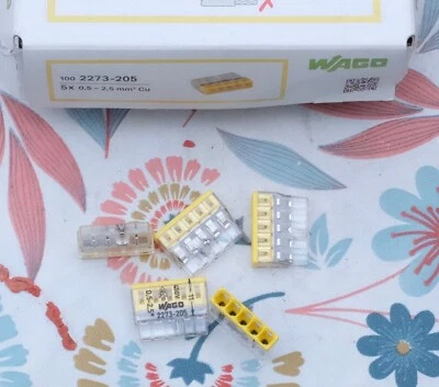 10x Wago 2273-205 Borne de raccordement 0.5-2.5 mm² 5 pôles jaune - Photo 1/4