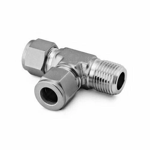 1/4" Tube x 1/4" Tube x 1/4" MNPT Male Run Tee 316ss Dk-Lok DTRM 4-4N-S - Image 1 of 1