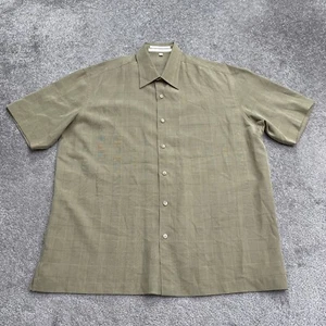 Perry Ellis Vintage 90's Rayon Blend Shirt Mens Large Olive Green Plaid MK2302 - Picture 1 of 9