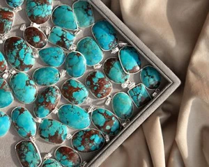 Sale Turquoise Gemstone 925 Sterling Silver Plated Wholesale Lot Bezel Pendant - Picture 1 of 4