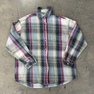 Vtg Anchor Blue Button Up Flannel Shirt Mens Size M 90s Colorful Purple Skater - Picture 1 of 12