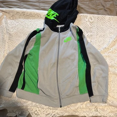 Nike Kids Gray Full Zip Up Hoodie Jacket Black & Green Neon Sz M - Image 1 of 4