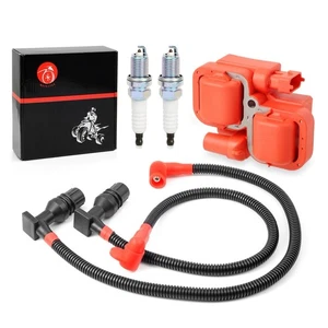 Ignition Coil and Spark Plug w/Wire Cap Compatible with Polaris Ranger Crew 800 - Picture 1 of 3