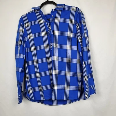 Talbots Petites Plaid Button Down Shirt Size  LP 100% Cotton Classic Fit Blue - Image 1 of 4