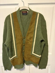 Holiday Campus Vintage 60s Wool Suede Grandpa Cardigan Green Sweater M Medium - Bild 1 von 5